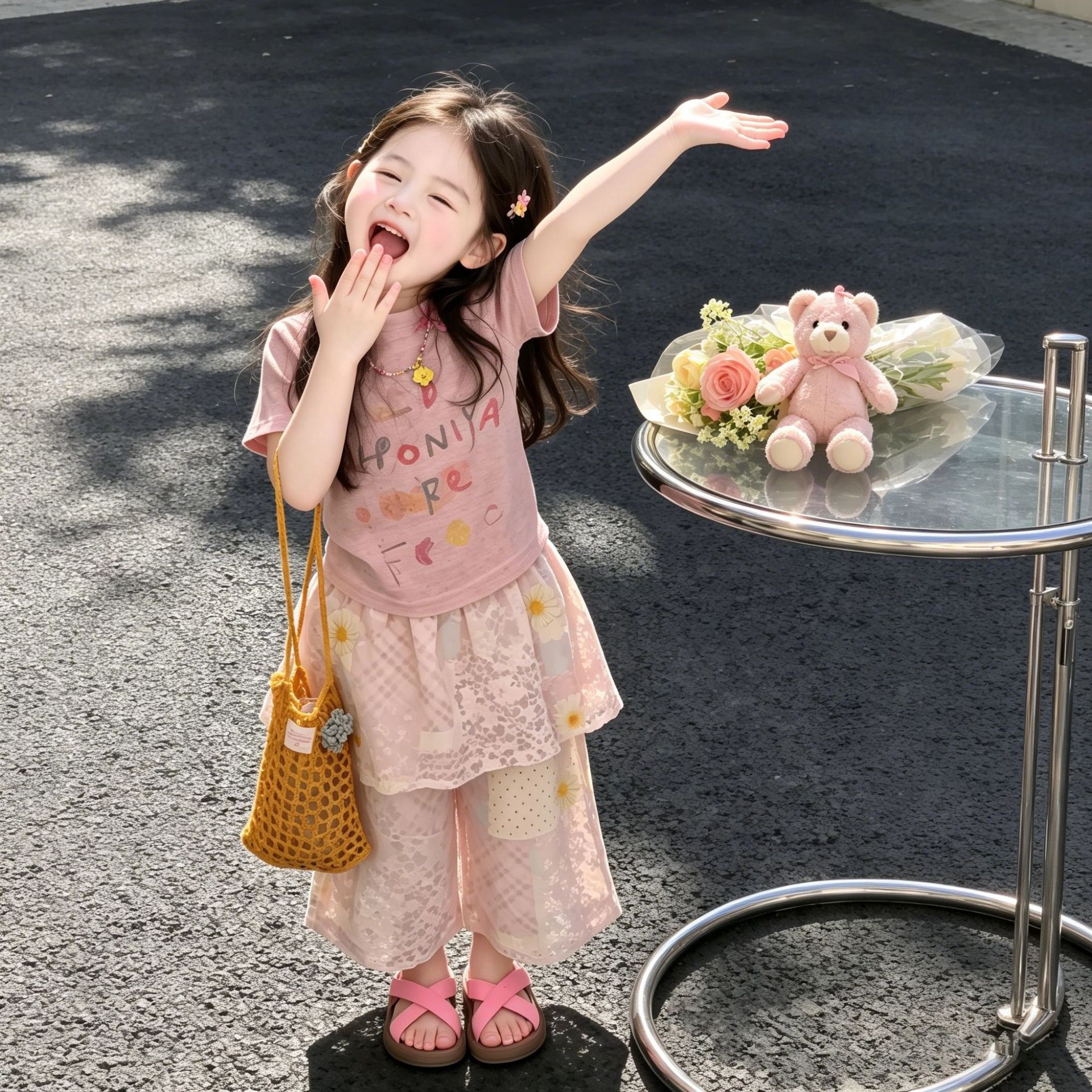 2026女童夏季套装新款母女装韩系休闲短袖上衣屁帘裤简约两件套夏