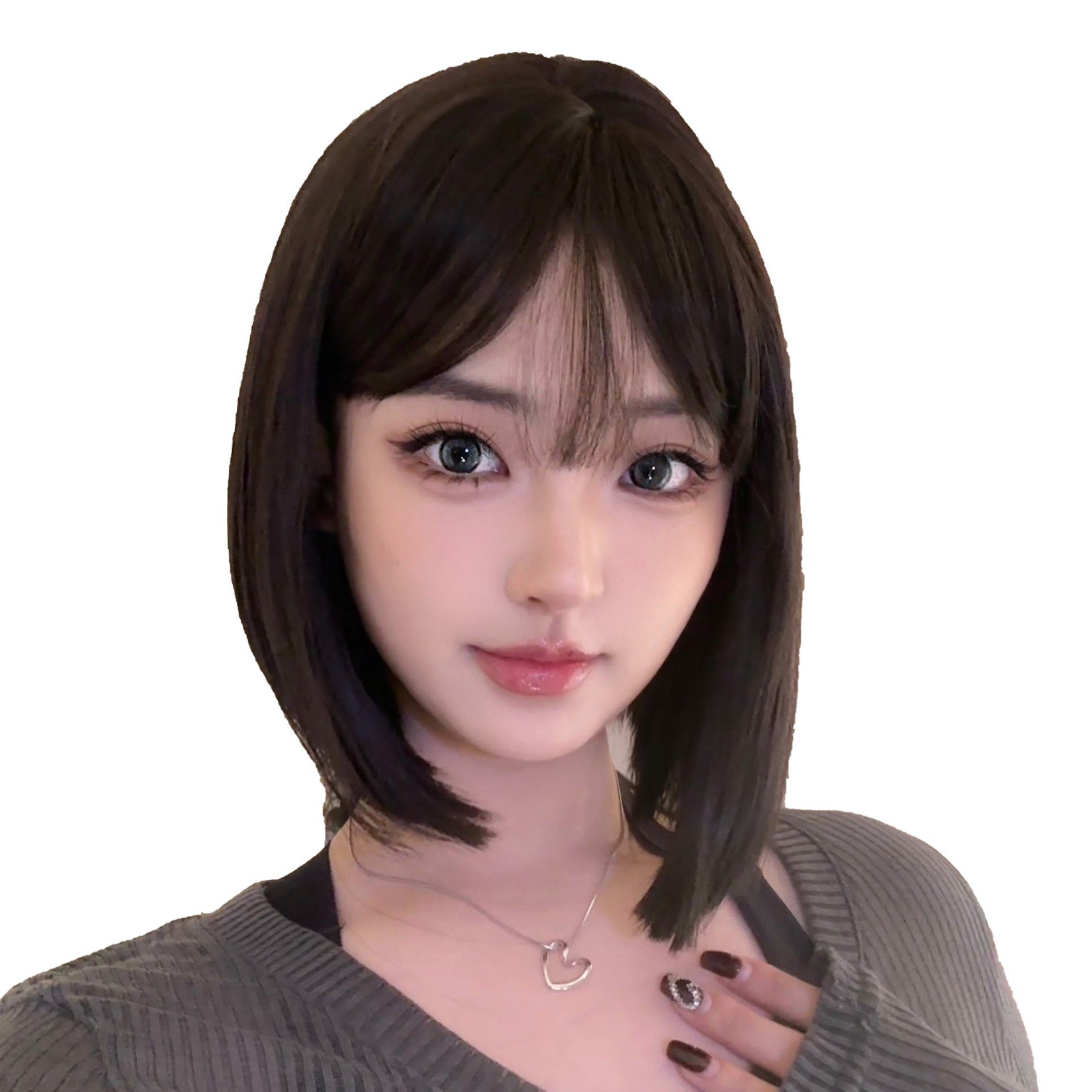 Short Bob Wig for Women, Full Headpiece, Realistic Breathable Short Straight Hair Wig with Full Bangs, Makes Face Look Smaller