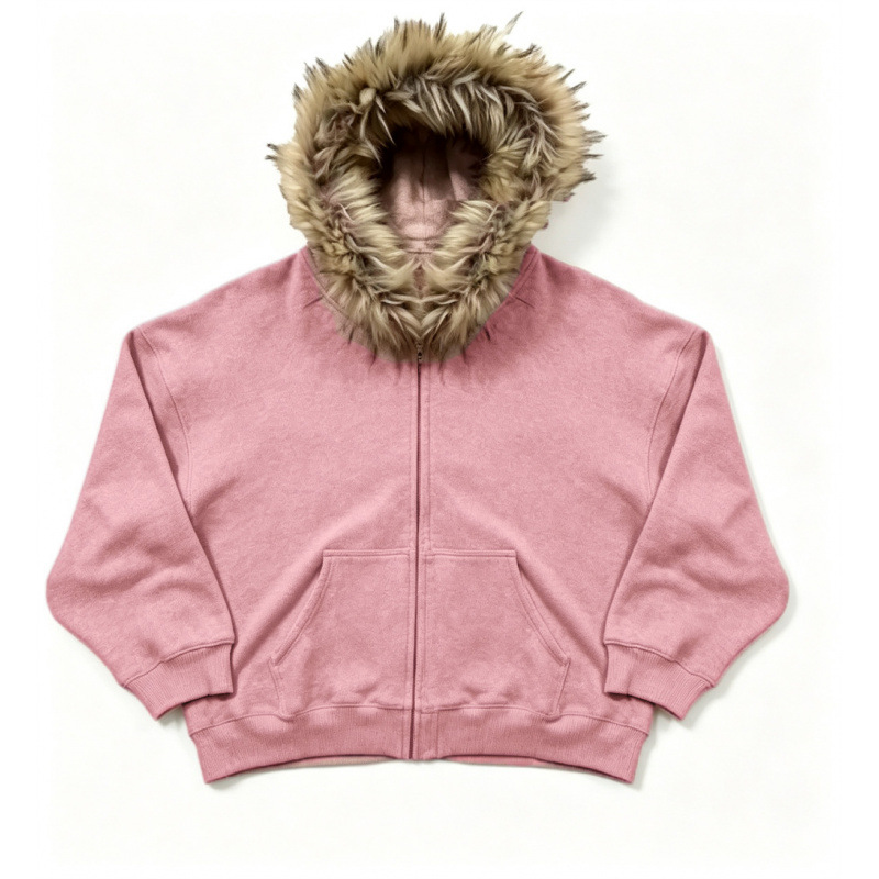 Other Y2K Faux Fur Hooded Jacket Pink