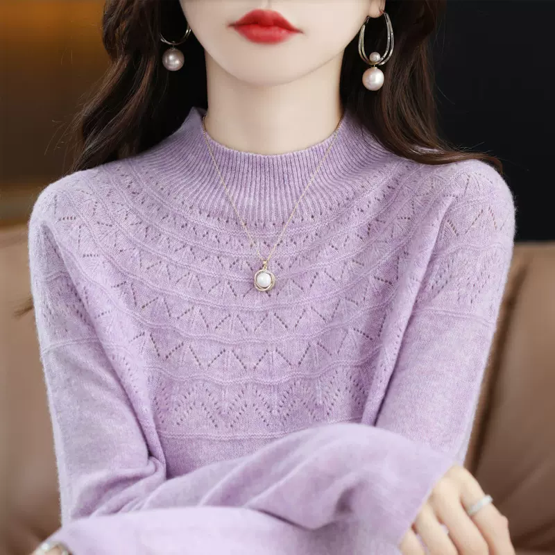 秋冬新款一线半高领羊毛衫女显瘦羊绒打底衫加厚无缝毛衣针织衫潮