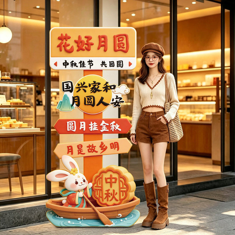 Mid-Autumn Festival scene setup, atmosphere decoration, photo frame, shopping mall store holiday event KT board, background wall props Mid-Autumn Festival scene setup, atmosphere decoration, photo frame, shopping mall store holiday event KT board, background wall props