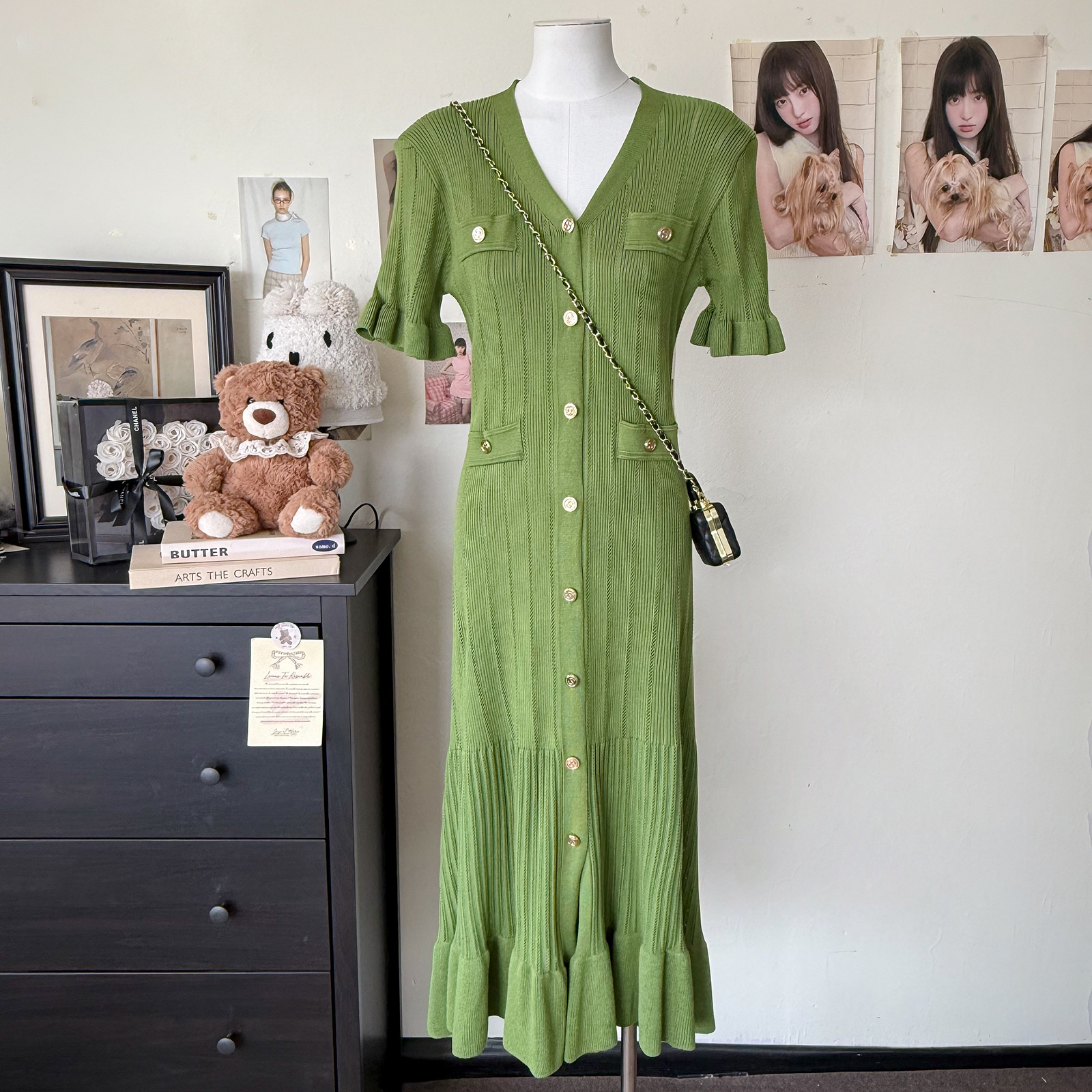 French Retro-style High-end Knitted For Women, Summer Ruffle Single-breasted Design, Elegant And Luxurious Long Dress_ecoleips.com