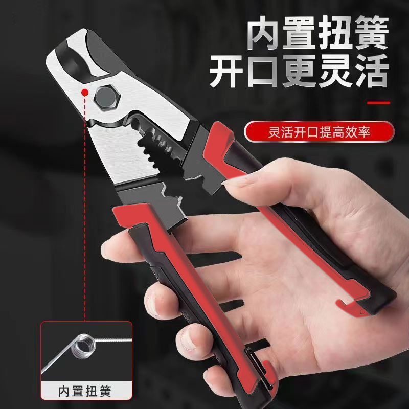 Cortador de cable multifuncional de grado industrial de venta caliente, cable pelable, prensado, acero al cromo vanadio de gran apertura, forjado, cable cortante y pelable