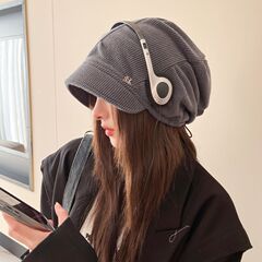 日系慵懒风宽松版短檐堆堆帽显脸小帽子女秋冬韩版冷帽素颜月子帽