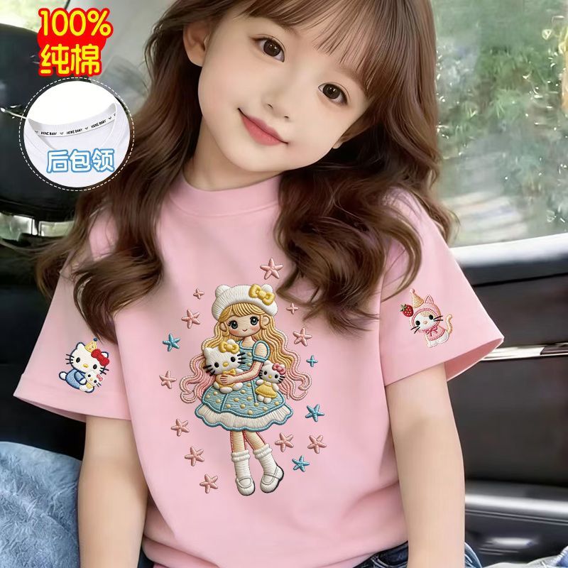 Girls' Summer New Pure Cotton Printed T-Shirt Short Sleeve Cute Top for Babies and Toddlers Cartoon Shirt
