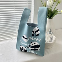 可爱色卡通动物针织包女便携大容量背心包手提包上课通勤用便当包