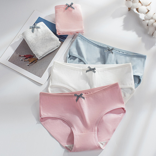  New Triangle Underwear for Women, Pure Cotton Breathable Medium Waist, Teenage Girl Solid Color Thin Model Breathable Butterfly Knot Underwear