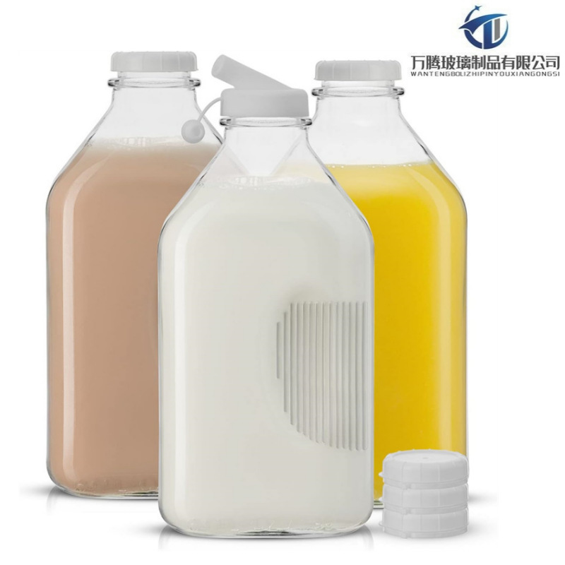 跨境现货64oz玻璃瓶饮料果汁糖浆蜂蜜带防漏盖牛奶瓶