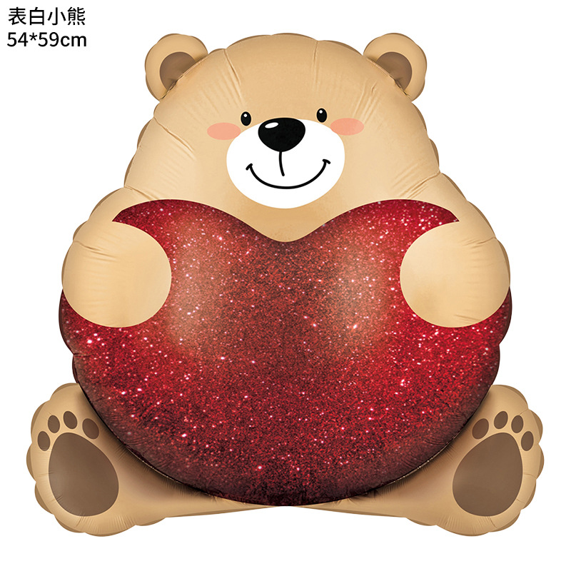 Decoración de San Valentín de Amazon, globo en forma de corazón, oso de dibujos animados, corazón de amor unido, globo de San Valentín, globo de aluminio