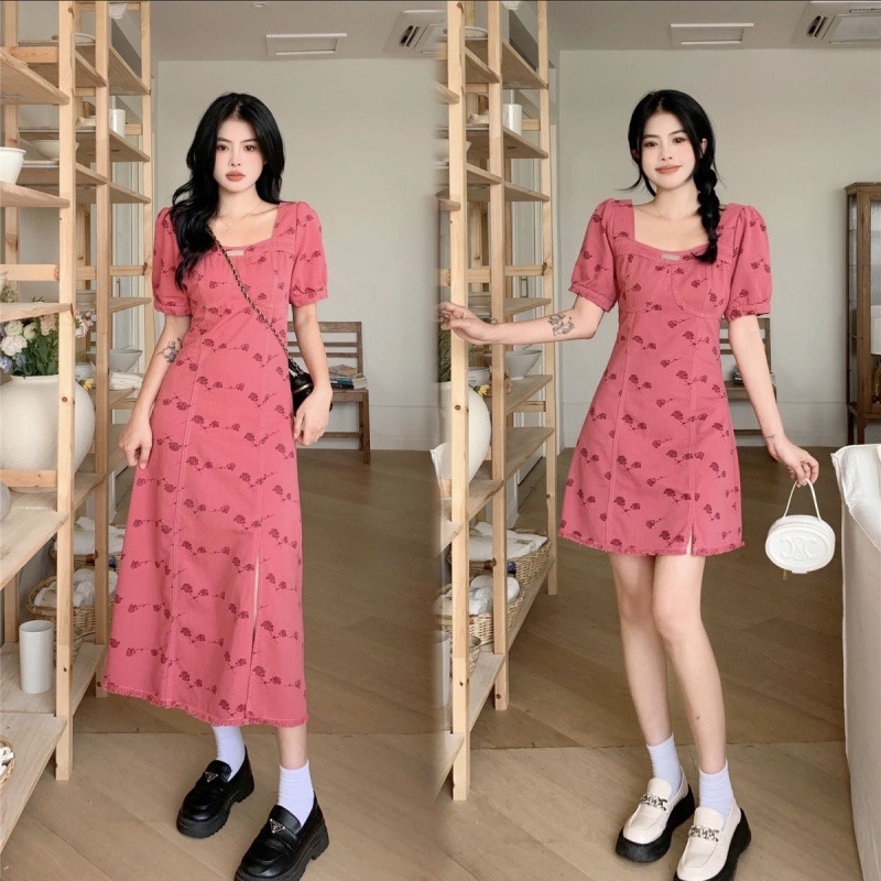 大码女装100斤-200斤树莓粉显瘦牛仔连衣裙胖mm微胖遮肉