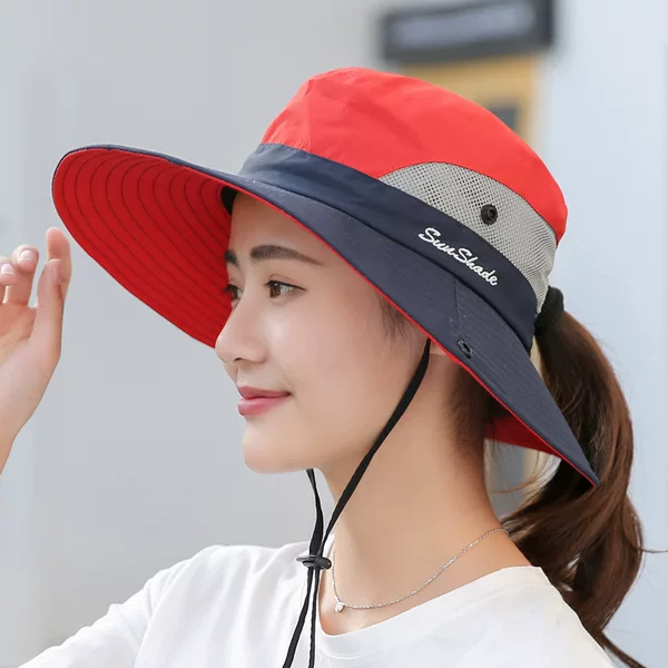 Summer Outdoor Sun Protection Hat for Women with Ponytail Hole, Fisherman Hat, Parent-Child Style Sun Hat, Breathable Hiking Hat
