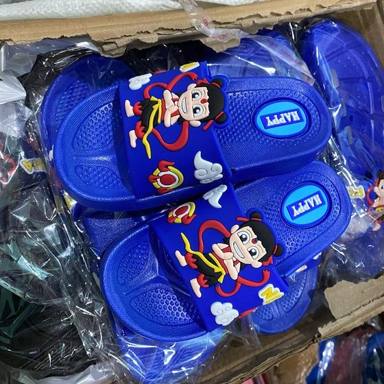 Shun Foot Beauty B08 Cartoon Nezha Leather Plastic PVC Gel Small and Medium-Sized Children's Boys' Baby One-Word Open Toe Daily Home Slippers