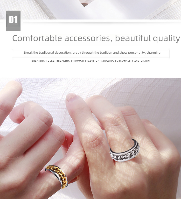 Accessori alla moda in acciaio al titanio caldo, anello a catena girevole in acciaio inossidabile per l'apertura delle bottiglie, anello girevole alla moda per l'apertura delle bottiglie da uomo_voghion.com
