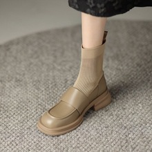 小皮鞋連襪短靴法式女夏季薄款瘦瘦馬丁靴子2022年新款襪子中筒靴