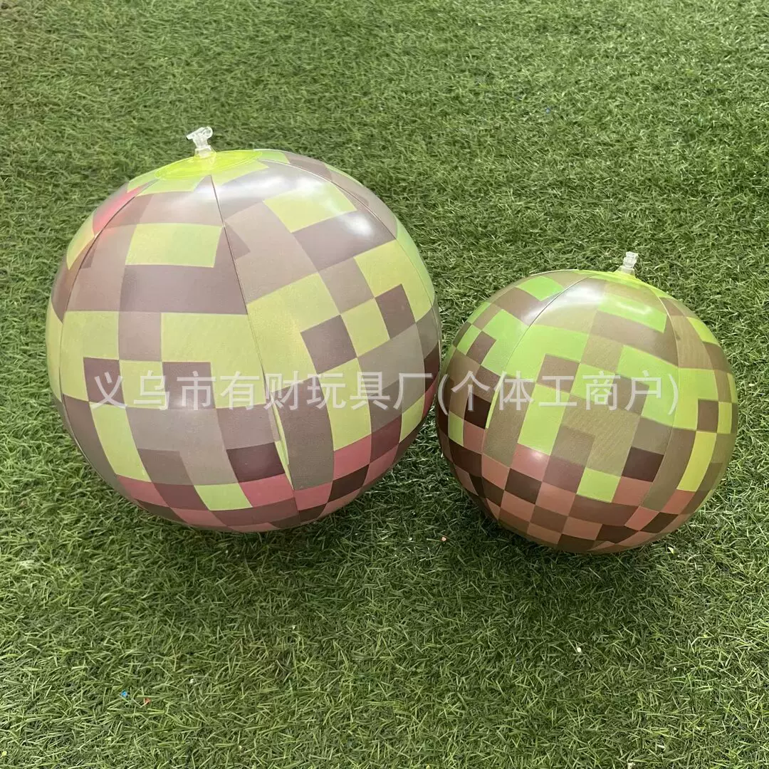 跨境热卖我的世界游戏充气球彩色满版印刷戏水球格子纹路沙滩球