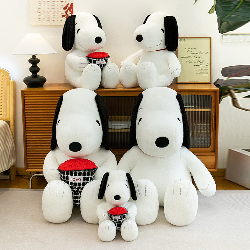 Snoopy Dog Series Plush Doll Cute Holding Flower Snoopy Doll Red Neck Dog Pillow Grabber Doll