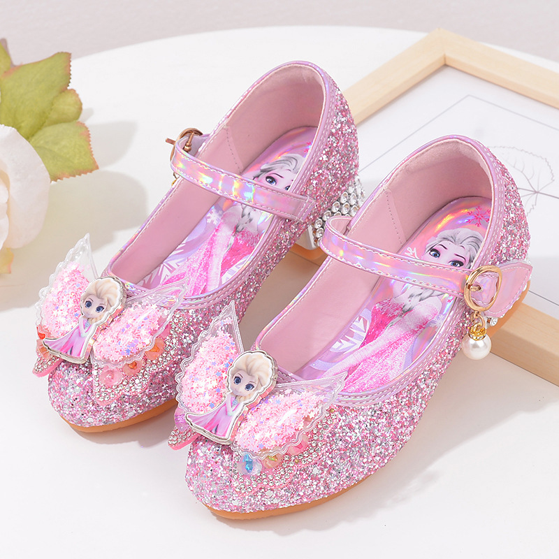 Aisha princess shoes spring and autumn children's single shoes little girl baby leather shoes sequined girl high heels frozen