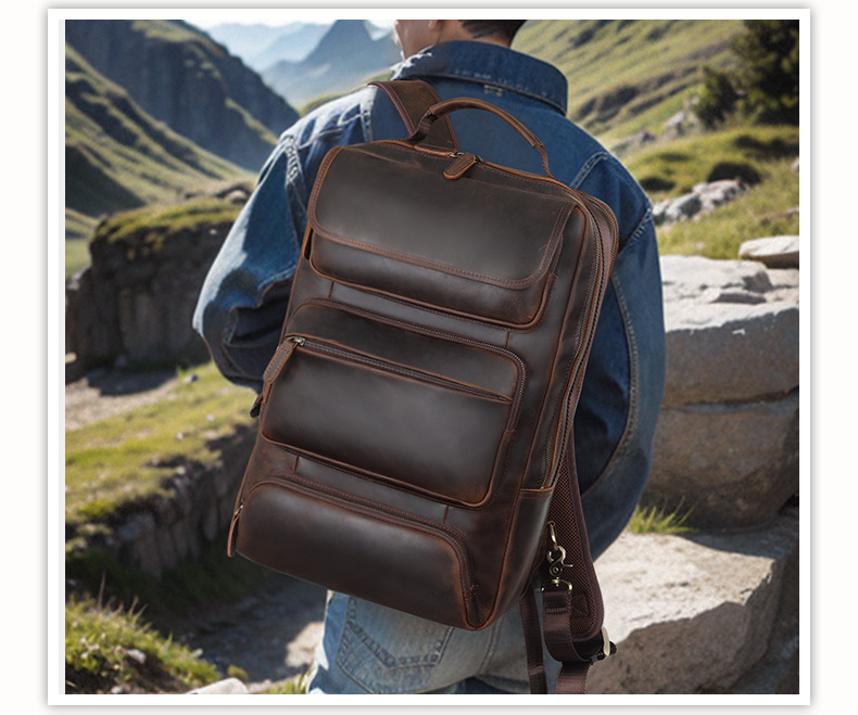 Men's Retro Genuine Leather Laptop Backpack For Travel And Leisure_voghion.com