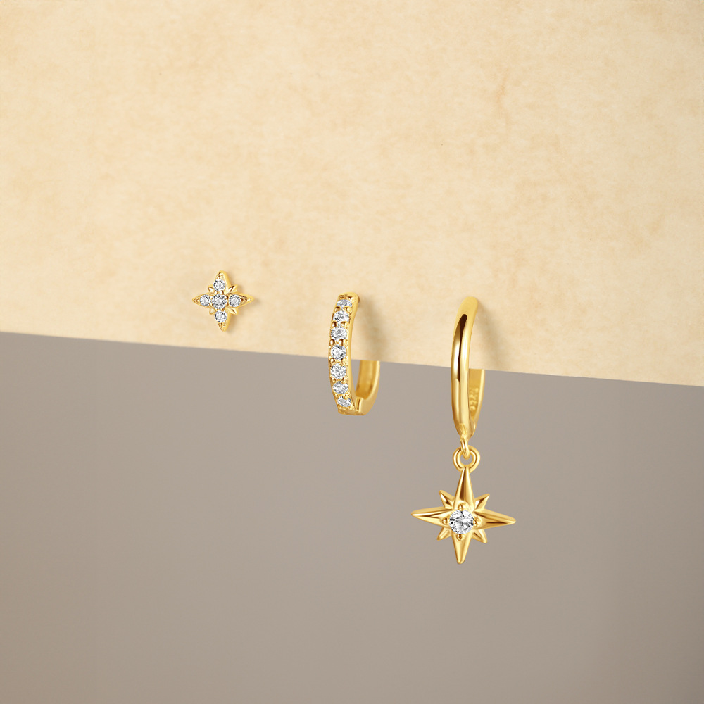6g Weight 925 Sterling Silver Ear Needle Material Zircon Inlay Material Drop Earrings, Earrings, Ear Studs Classification 3 Pieces Set Quantity Daily, Street Occasion 925 Sterling Silver Material Geometric Pattern Women's Gender Inlay Design Simple Style, Shiny Style 3 Pieces Set 925 Sterling Silver Zircon Geometric Drop Earrings Earrings Ear Studs 8