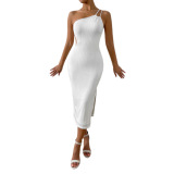 (Трансграничная торговля), односторонние бретели, платье, сексуальный базовый рюкзак, европейский стиль, облегающий крой, с открытой спиной, с акцентом на бедрах