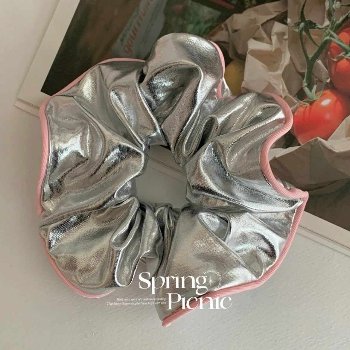 한국 틈새 실버 봉투 대형 그릇 반지 금속 분말 고급 헤어 로프 헤어 액세서리 하이 엔드 헤어 로프