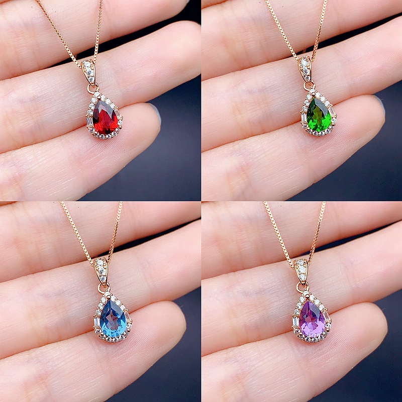 S925 Sterling Silver Pendant with Natural Diopside, Topaz, and Other Colored Gemstones, Fashionable, Classic, and Timeless, Wholesale Direct Sales