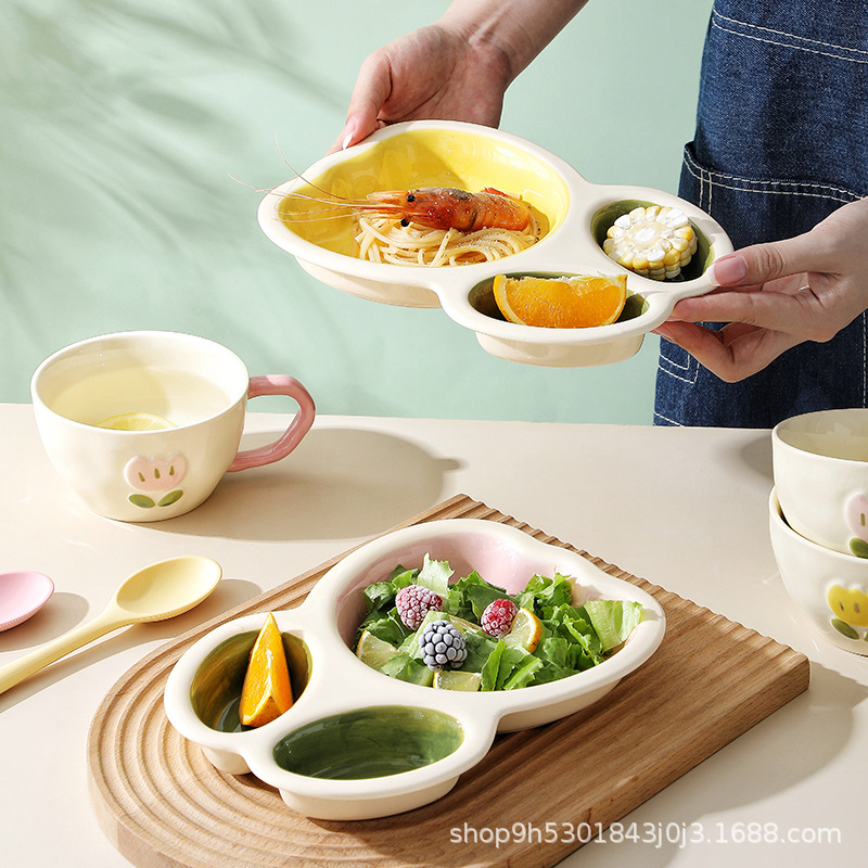 Tulipán creativo Oficina hogar lindo comida separada rejilla de reducción de grasa comida una persona comida vajilla separada Placa de alto aspecto