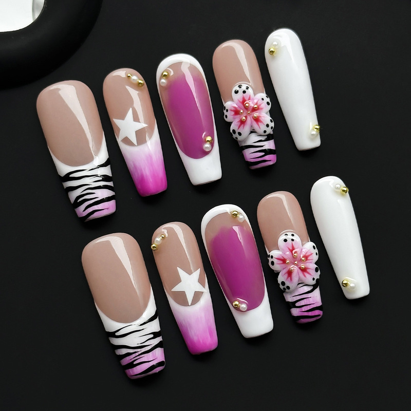 Cross-Border Popular European and American New High-Quality Hand-Painted Carved Square Tube Nails Pure Handmade Wearable Nails Fake Nails Manicure