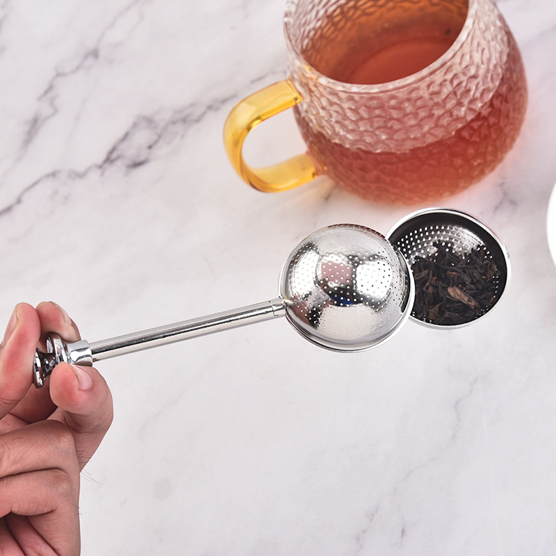 Creativo 304 Bola de té de acero inoxidable retráctil de empuje de tipo mango fabricante de té colador de té juego de té hemisferio tamiz de azúcar en polvo