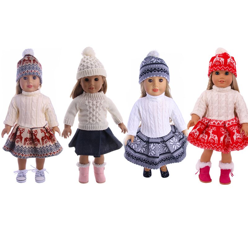 18 pulgadas muñeca americana accesorios suéter falda + sombrero traje 43cm xafu muñeca suéter de invierno traje al por mayor