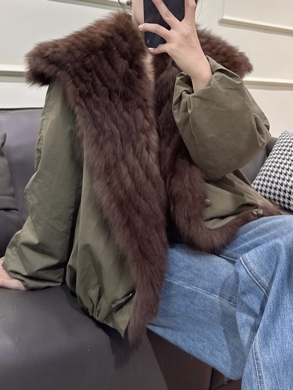 实拍新款派克服海军领夹克外套女士短款鹅绒服真毛狐狸毛皮草大衣|undefined