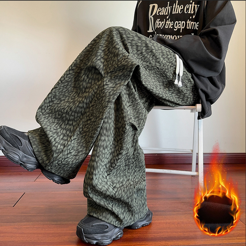 Pantalones con mecha de lámpara para hombres de otoño y invierno marca de moda pantalones largos largos sueltos de invierno de lana gruesa pantalones casuales recto para hombres