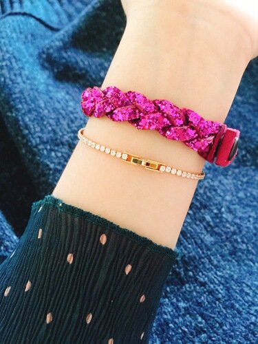 Japanese and Korean minimalist stylish delicate sparkling zirconia layered band versatile goddess temperament brass gold-plated watch clasp bracelet