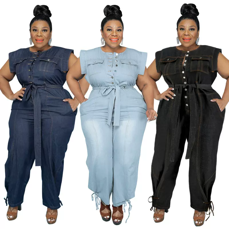 MY803跨境大码女装 2021夏季新款洗水牛仔休闲连体裤亚马逊新品