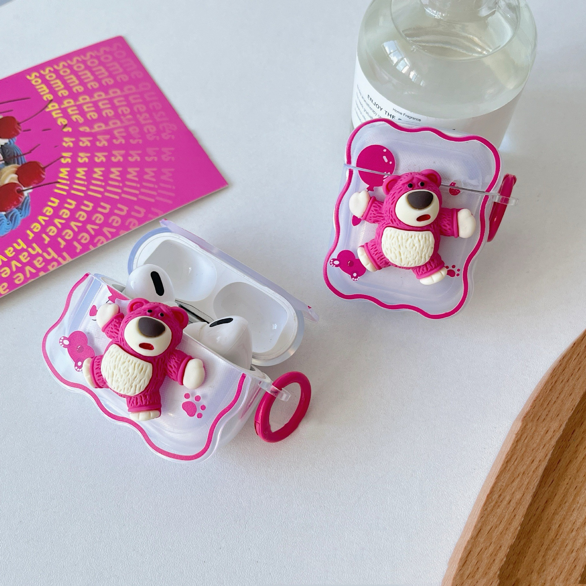 Signo de interrogación de dibujos animados fresa oso para Apple airpods4 funda protectora para auriculares pro2/3 funda protectora