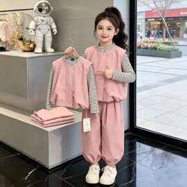女童春秋装套装春秋新款韩系洋气秋季时髦女孩宝宝儿童三件套ins
