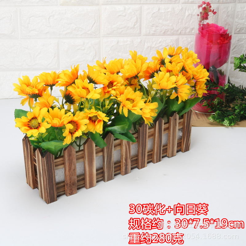 Casa sala de estar flor decorativa planta artificial traje de decoración de flores valla de madera decoración de flores artificiales olla pequeña ventana belleza