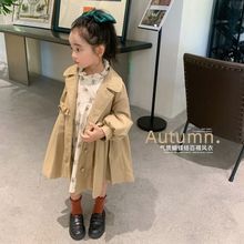 风衣女童2022秋季新款儿童时髦中长款外套韩版洋气结上衣一件批发