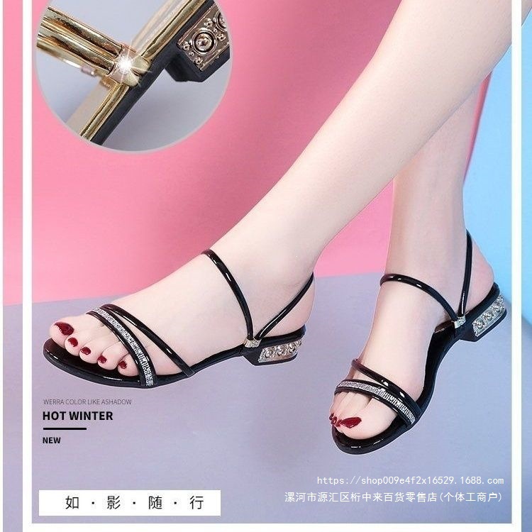 Women's Summer Sandals, Two-Way Style, 2026 New Korean Style, Versatile Low Heel, Sizes 34-42, Rhinestone Fairy Style Sandals