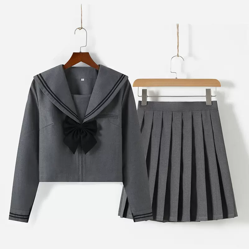 【抖音爆款】jk制服灰二本水手服学生服学院风春秋短长袖百褶裙