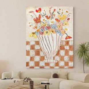 Hw.Art Pure Hand-Painted Oil Painting "Flower" Living Room Simple Decorative Painting Entrance Wabi-Sabi Style Hanging Painting Abstract Mural