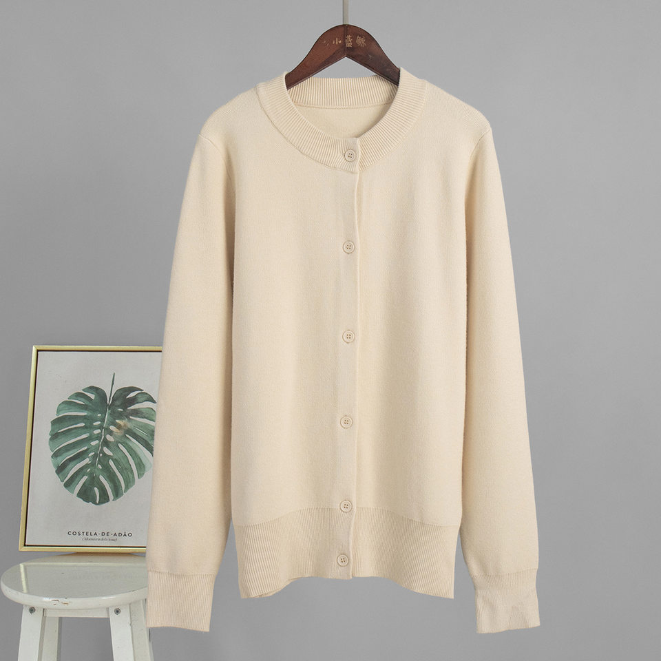 Bộ len dệt kim nữ áo cardigan tay dài quần dài màu trơn — Màu nâu, màu xám, mơ chi tiết 4