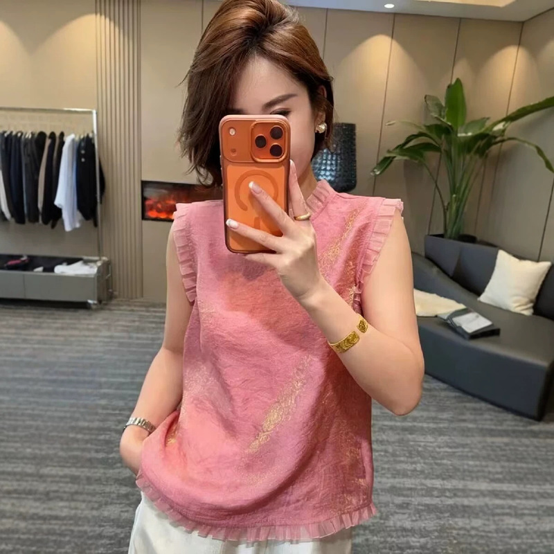Stylish New Summer Design, Fashionable Ruffled Sleeveless Shirt for Women, Loose Fit, Slimming, Breathable Blouse, Niche Women's Fashion