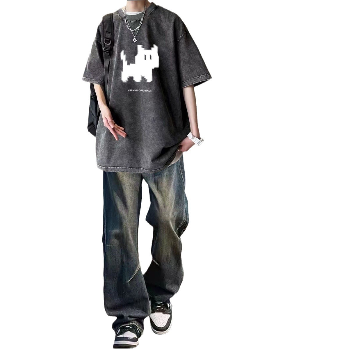 Summer suit Boys American Style Retro Washed Short-sleeved T-shirt Teenagers Set of Clothes