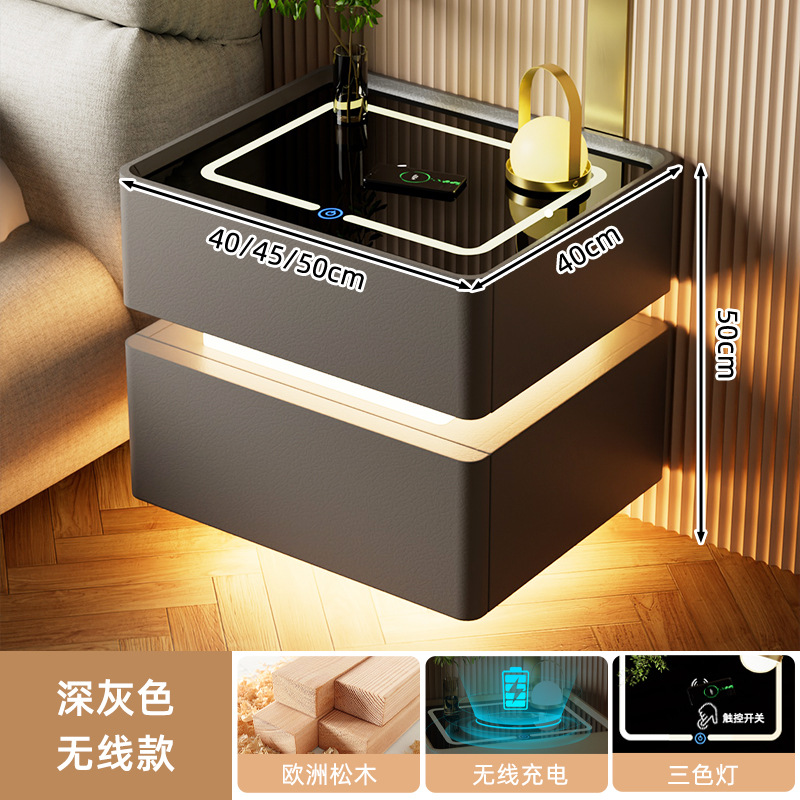 Mesa de cabezal inteligente con lámpara 2024 nuevo dormitorio de madera sólida lujoso y de alta calidad simple y moderno gabinete de almacenamiento junto a la cama