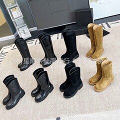 2025秋冬新款小香风新款骑士靴女真皮厚底长靴粗跟增高显瘦高筒靴
