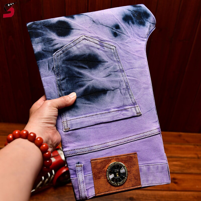 High-End Tie-Dye Jeans for Men, Spring and Summer Slim-Fit, Washed, Floral Pattern, Casual Versatile, Premium Feel Long Pants