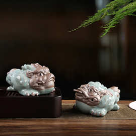 哥窑招财金蟾茶宠中式茶桌摆件玄关客厅办公桌开业礼品茶具用品