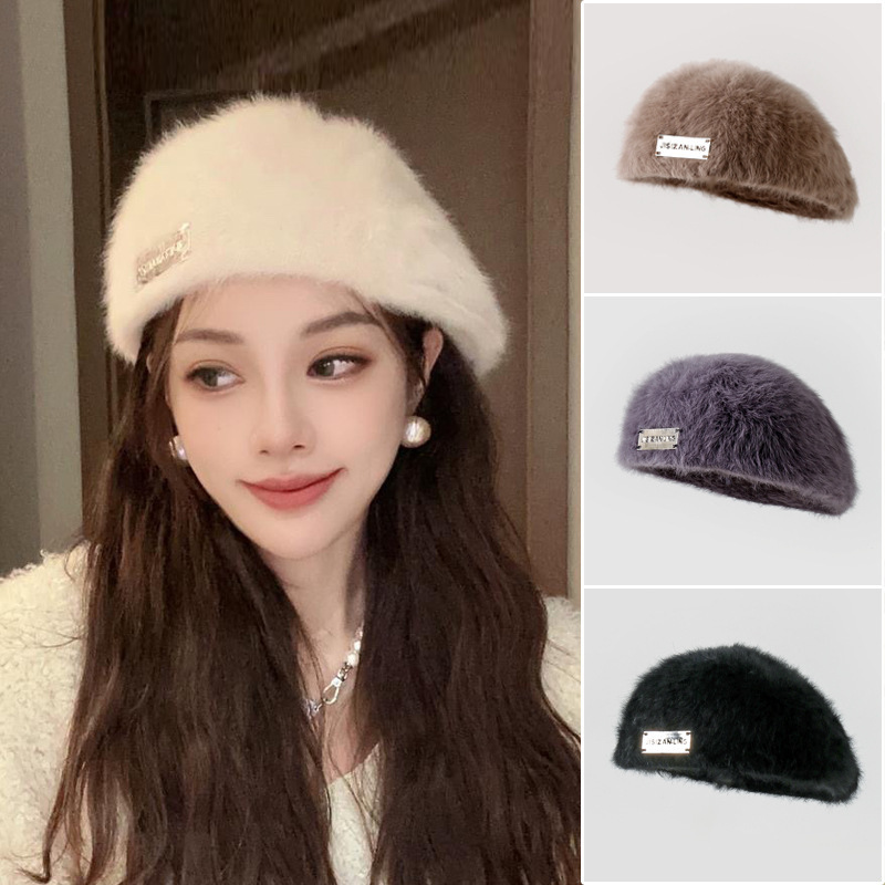 Autumn winter warm rabbit fur children's new style reverse wearing beret, versatile and dual-use forward hat, solid_voghion.com