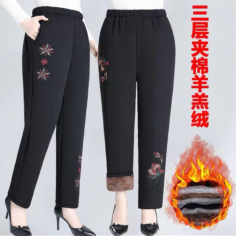 妈妈棉裤冬款加绒加棉老年女装裤子奶奶加厚羊羔绒宽松保暖裤外穿